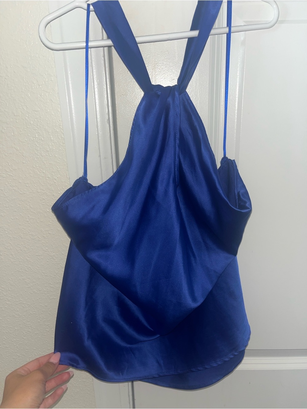 Aqua Royal Blue Satin Halter Tank Top